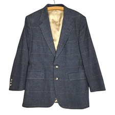 Vtg Stafford Mens Wool Blazer Sport Coat Sz 42R Jacket Plaid Navy Blue Flannel