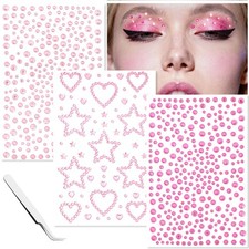 VVPESCA Pink Face Gems Self-Adhesive Hair Stickers Accessories for Women