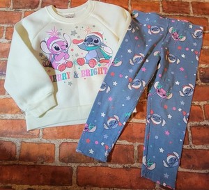 Disney Stitch Girls Set Sz 3t Christmas Sweatshirt & Leggings