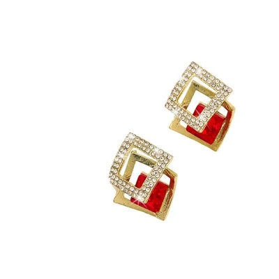 ��l��gants pendentifs d'oreilles en or rose avec pierres pr��cieuses rouges et o - Photo 1/4