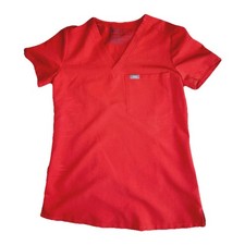 FIGS Technical Collection Women's Red Scrub Top 2XS V-Neck Chest Pocket
