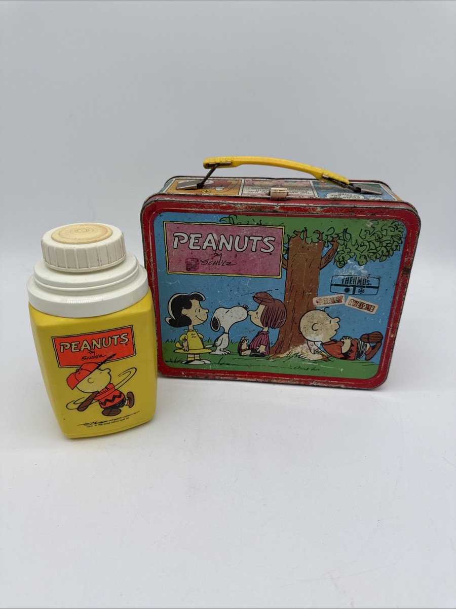 Vintage 1973 Psychiatric Help Peanuts Metal Lunchbox With Thermos