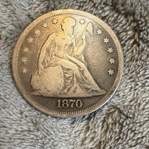1870 Seated Liberty $1 Silver Coin With Motto Circulated 0.9 Fineness