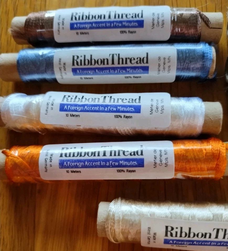 VTG West Germany Rayon Ribbon Thread Lot- Mixed Colors -9 spools-10m--#D - Image 3 of 3