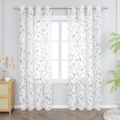 1er Gardinen Stores Blumen Vorhänge Ösenschals Transparent Voile Vorhang Modern