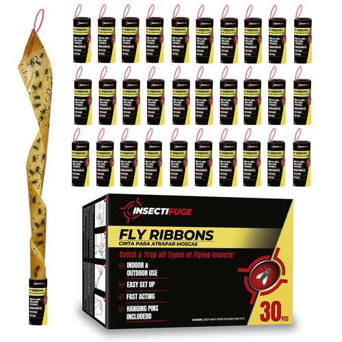 30Pcs Fly Strips Indoor Sticky Hanging with Pins - Fast Acting Fly Paper Indo...