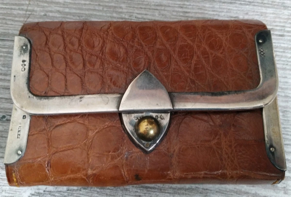 Ancien Porte-monnaie / Sac De Commerçant En Cuir Anglais, Homme, 3 Poches