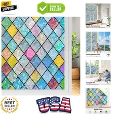 Vibrant Stained Glass Static Cling Window Film - 35.4"x157.4" Multicolor Privacy