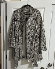 Liz Claiborne Vintage Black And Tan Geometric Patterned Button Belted Jacket