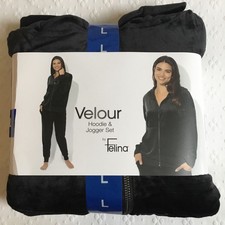 Felina Hoodie  Jogger Set Velour Black Lounge Women's Gift S, M, L, XL, XXL 