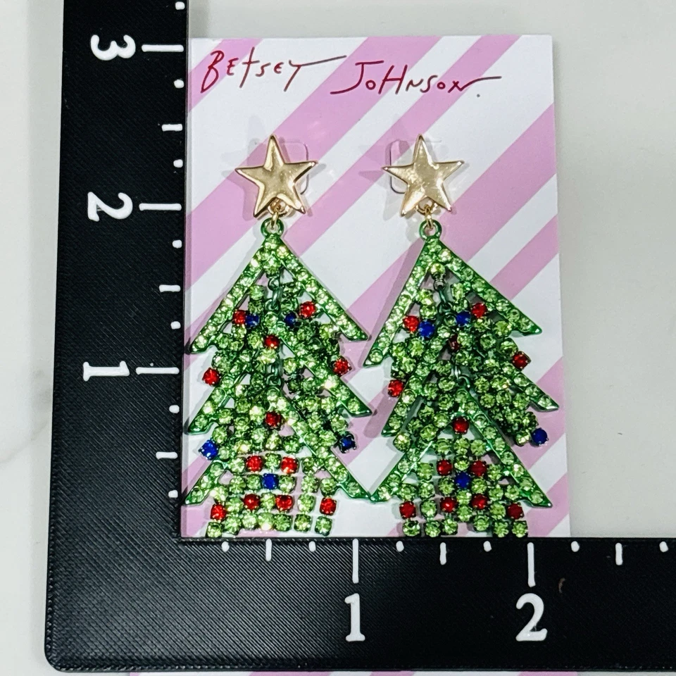 Pendientes de Navidad Betsey Johnson Cristal Estrás Árbol Estrella Cuelga Gota NUEVO Foto 4 de 4
