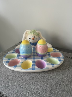 Vintage Cracker Barrel Easter Egg Plate With Salt & Pepper Shaker