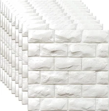 3D White Brick Wallpaper Panels - 11PCS Self-Adhesive Peel & Stick Set