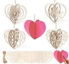  Valentine's Day Heart Craft - 15 Set DIY 3D Valentines Love Wooden Hanging 
