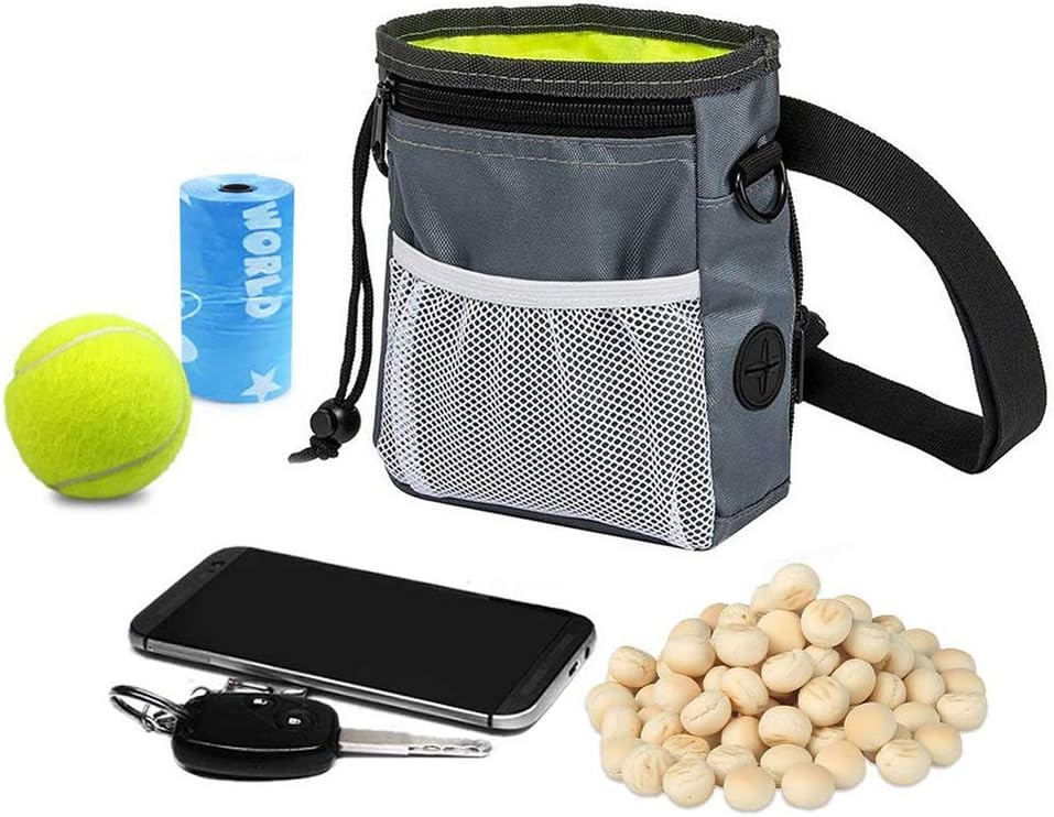 HANWELL Dog Treat Bag with Built-In Poop Bags Dispenser, Puppy Small, Grey