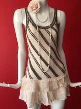 Warehouse Nude Pink Beaded Flapper 1920s Dress Size 10 £150 + FREE Necklace