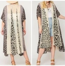 Umgee Gigio Plus Size 1XL Boho Animal Print Lagenlook Kimono Cardigan Duster