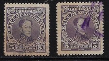 Venezuela: 1925; Scott 285, 1 normal, 1 variety R of Bolivar broken, used EBV660