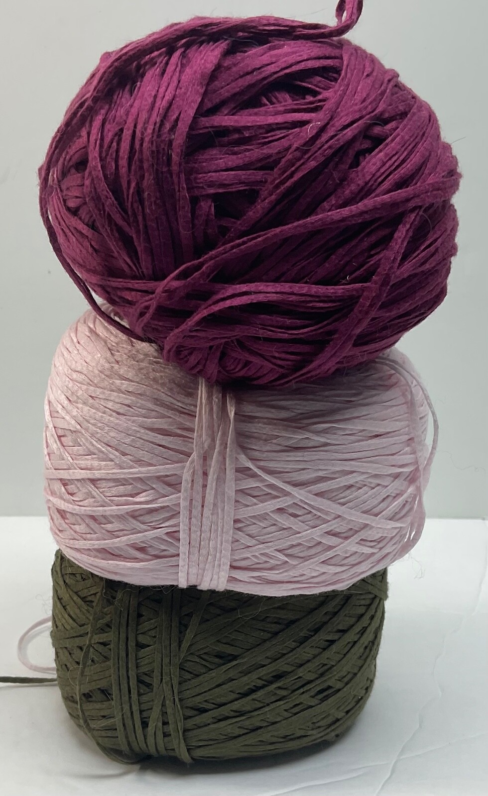 Lucci Yarns Cotton Tape Lot of 3 Mercerized Pink, Beet Red, Olive New No Labels