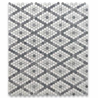 C31F47XH Carrara White Marble 1'' Hexagon Modern X Pattern Mosaic Tile Gay Honed