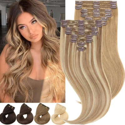 200G Dick Echthaar Clip in Remy Human Hair Extensions 8 Tressen Haarverlängerung - Bild 1 von 4
