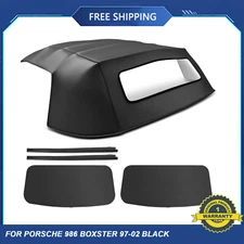 Black Convertible Soft Top with Clear Plastic Window for Porsche 986 Boxster