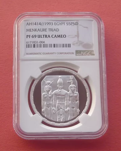 Egypt 1993 Menkaure Triad 5 Pounds Silver Proof Coin NGC PF69UC