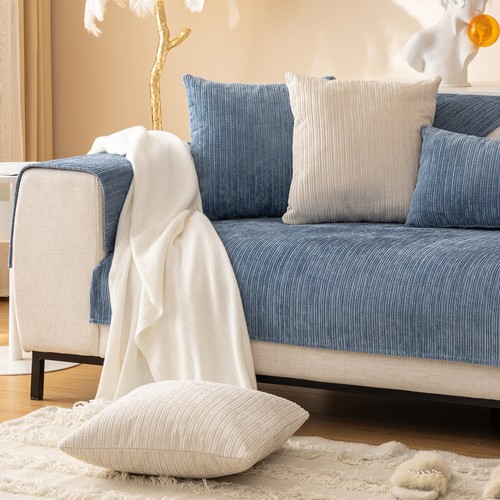 Chenille Sofa Couch Cover Mat Striped Slipcover Anti-Slip Sectional Sofa Towel - Picture 11 of 37