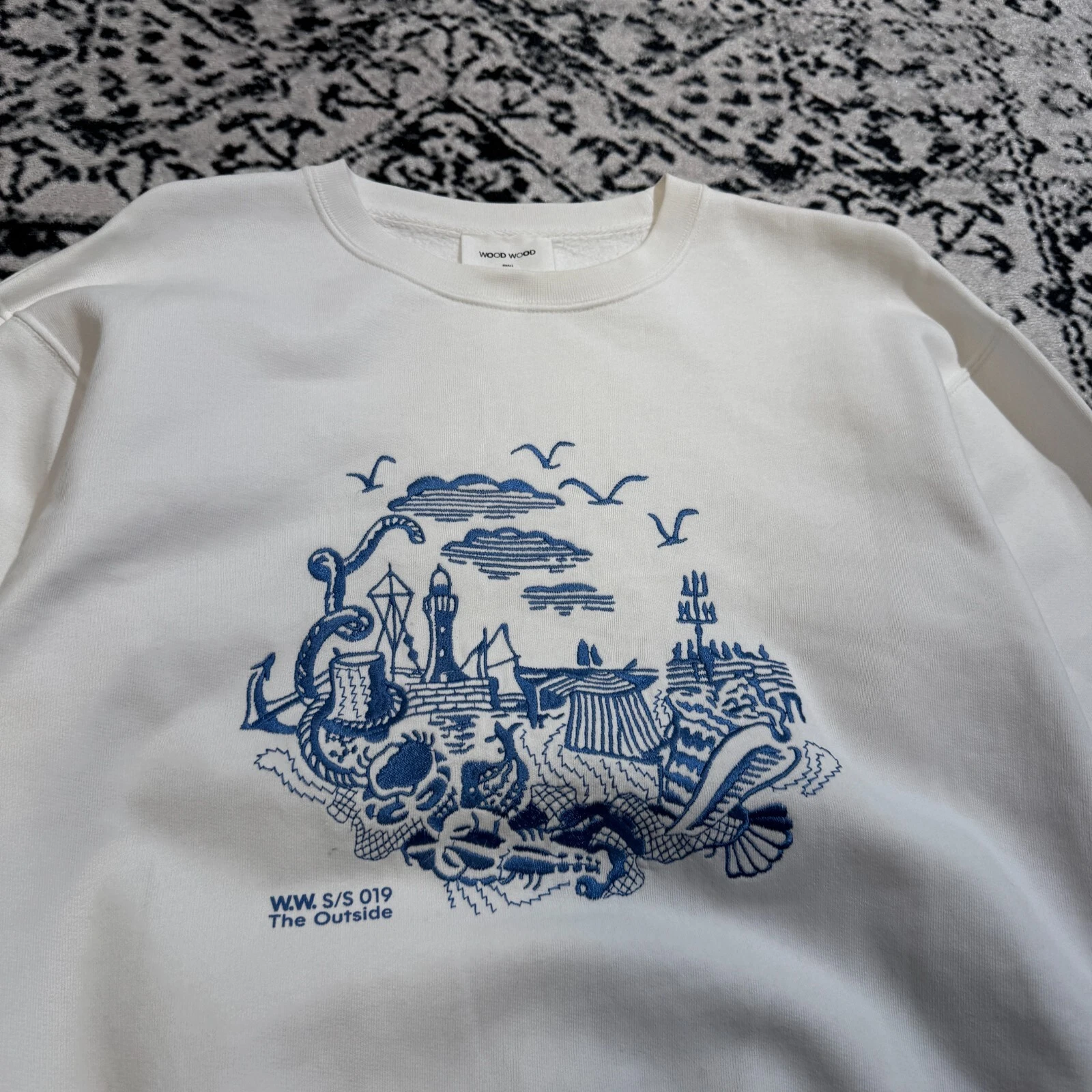 GUCCI Girocollo vintage legno unisex cotone bianco taglia S Y2K anni 90 archivio arte moda