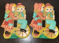 2 Vtg 1975 Nursery Originals Inc. Boy Girl On Bike -Nursery Light Switch Plate