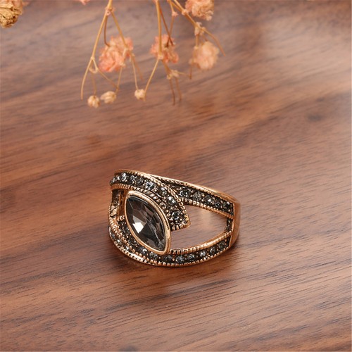 Boho Ethnic Bride Wedding Crystal Ring Antique Gold Color Big Stone Rings For - Picture 7 of 23