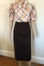 NEW vtg Brown Pure New Wool Midi Skirt Sz 10 Lined Leg Slit USA Requirements