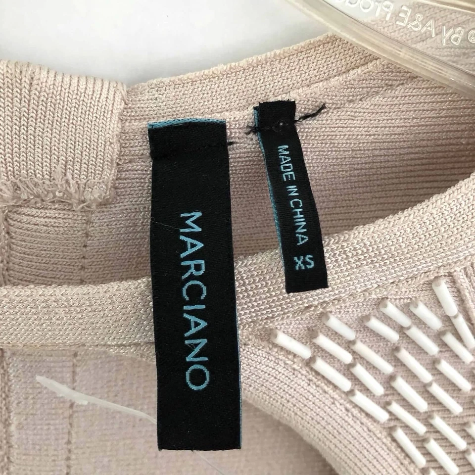 Marciano Women Peach Bodycone Dress Suze XS Long Sleeve Beaded Bandage Stretch - Image 2 of 4