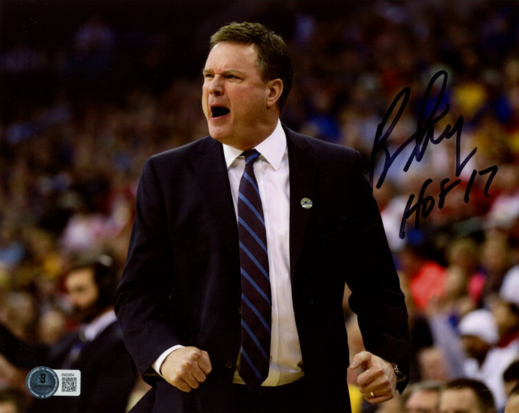 BILL SELF SIGNED 8x10 PHOTO + HOF 17 KANSAS JAYHAWKS BASKETBALL RARE BECKETT BAS 