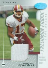 Cliff Russell jersey relic football card 2002 Leaf Certified Freshman Fabric 125