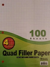 100 SHEET GRAPH RULED FILLER PAPER 4 SQ PER IN 10.5 X 8  3 RING 2 SIDED QUAD NEW