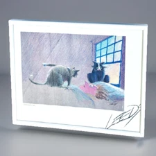 Demando Cat 20" Signed David Leedy Comic Art, Feeding Pets Cute Kitty Cats Food