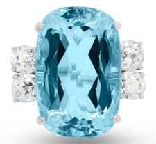 EXTRA LARGE 38.02CT DIAMOND & AAA AQUAMARINE 18KT WHITE GOLD & PLATINUM 3D RING