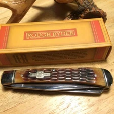 Rough Ryder Brown Amber Jigged Bone Trapper 4 1/8" Pocket Knife RR22034