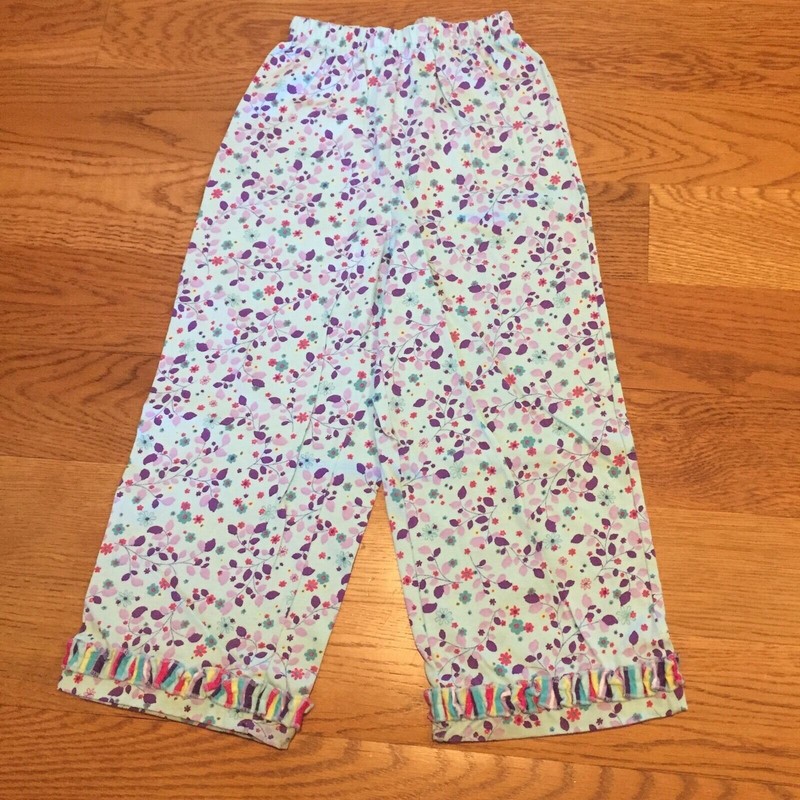 HANNA ANDERSSON Cotton Purple Floral Ruffle Crop Pants Girls Size 130 US 8 cute!