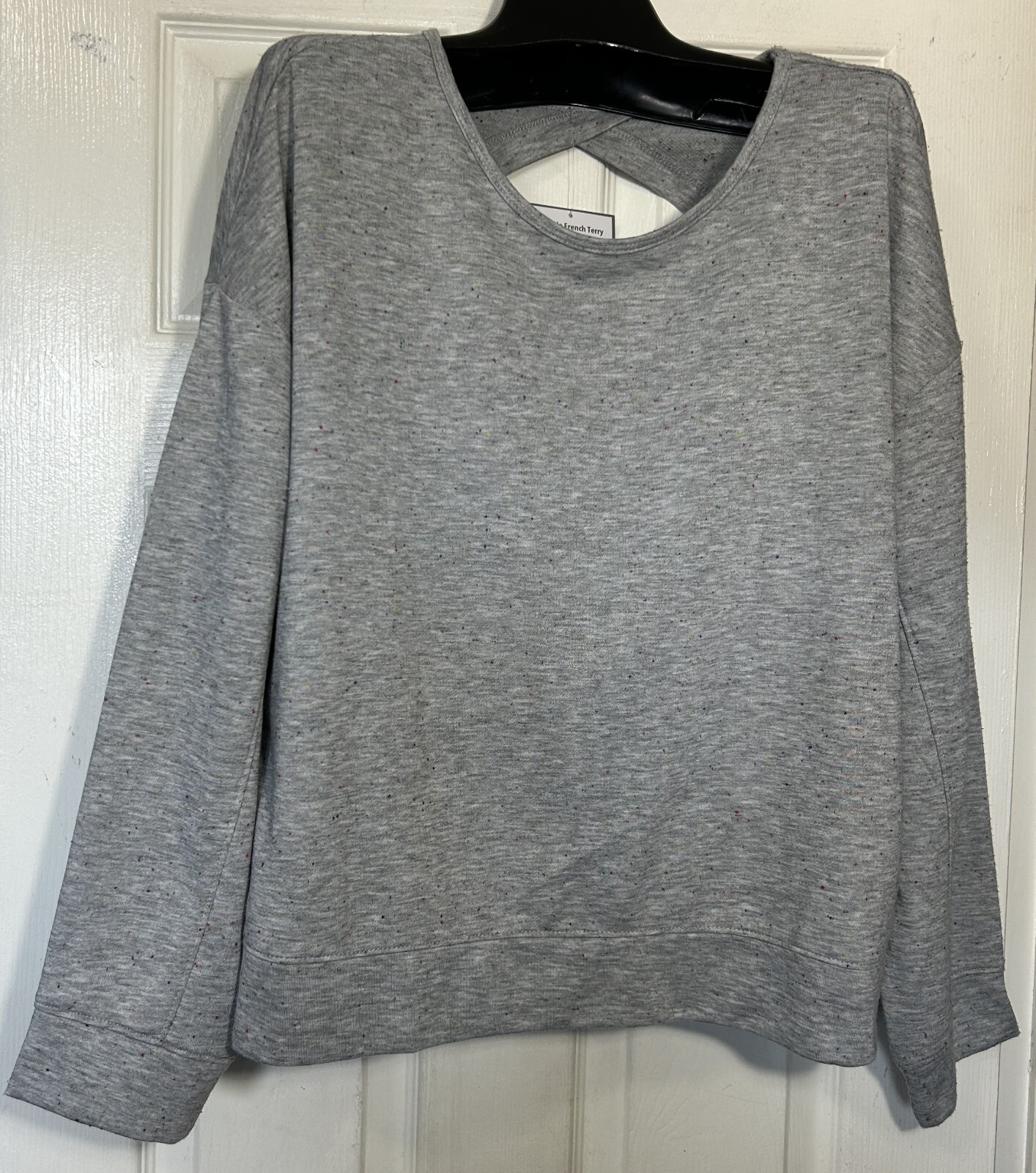 RBX Women Top Size XL Speckle French Terry with Keyhole Back heather Gray New