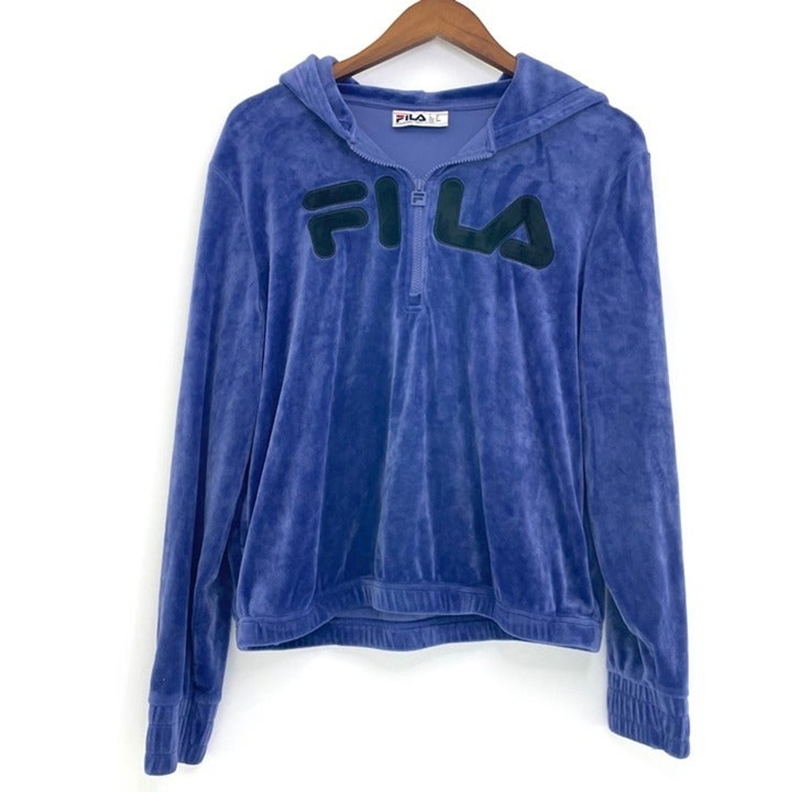 Giacca con cappuccio FILA logo Y2K donna viola blu 1 2 zip velluto velluto taglia M