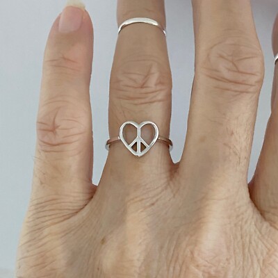 Sterling Silver Love Heart Peace Ring, Silver Ring, Heart Ring | eBay