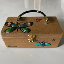 Vintage Enid Collins of Texas Glitterbugs Wooden 1960s Handbag Butterfly Bugs