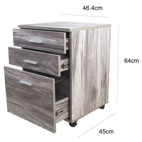 Cassettiera Scrivania Ufficio Legno MDF Mobiletto Stampante 3 Cassetti Grigio - Foto 3 di 5
