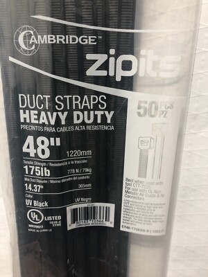 Cambridge 48'' Duct Strap HEAVY DUTY 175 LB Zip Ties x 50/Bag
