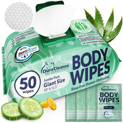 50 Pack Body Wipes Women No Rinse XL Cloths
