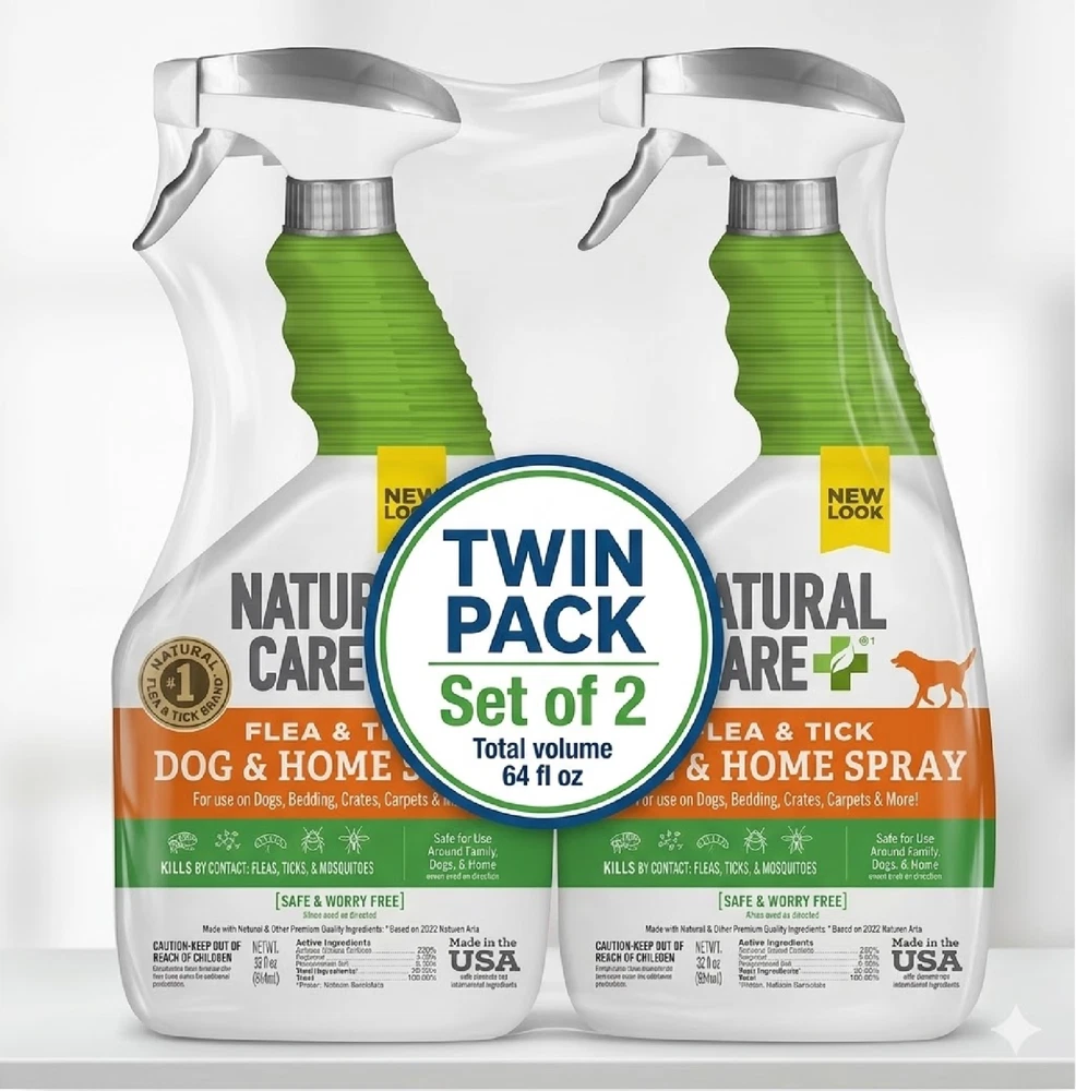 2 PK Natural Care+ Flea & Tick Home Spray 32oz