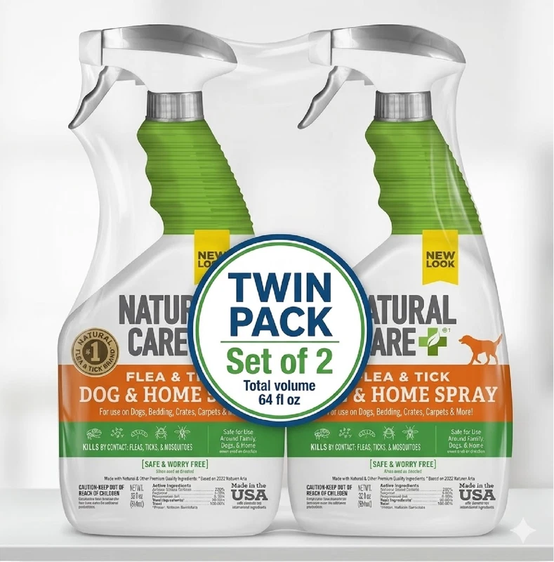 2 PK Natural Care+ Flea & Tick Home Spray 32oz