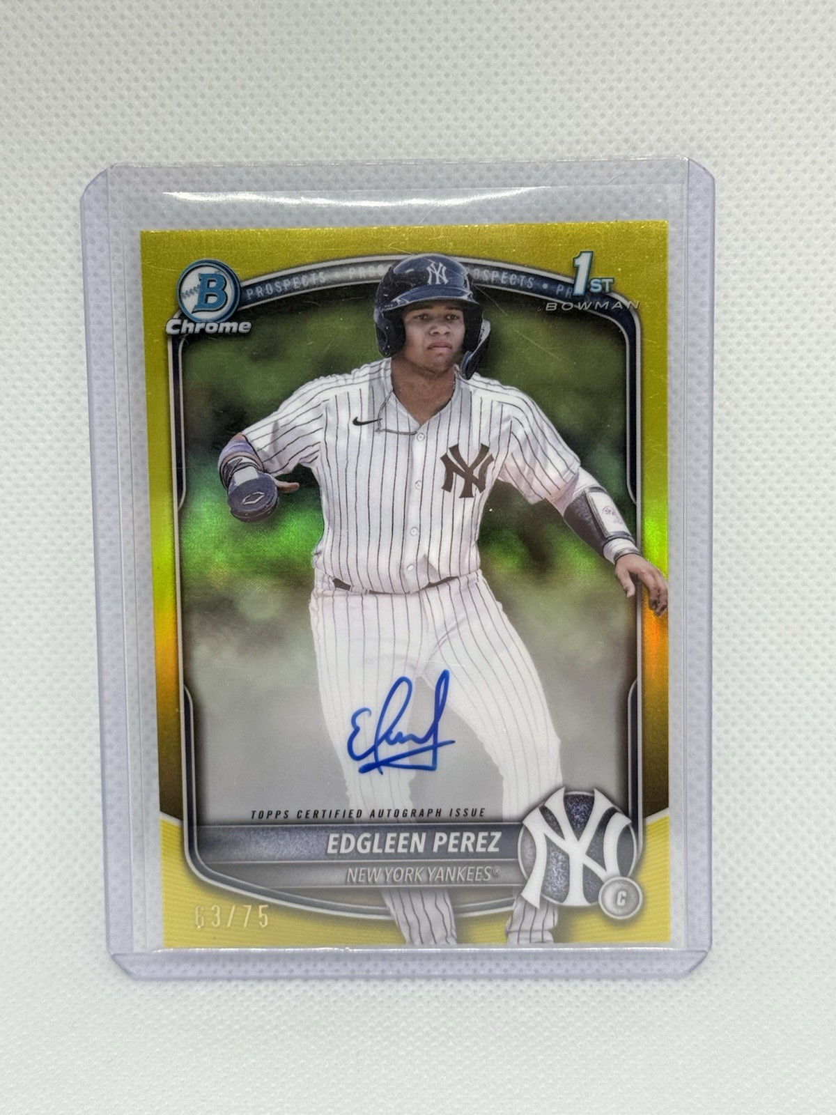 Edgleen Perez 2025 Bowman Chrome 1st Auto Yellow Refractor /75 Yankees